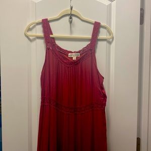 KNOX ROSE CRANBERRY MAXI DRESS SLEEVELESS BOHO CROCHETED ACCENTS L LARGE